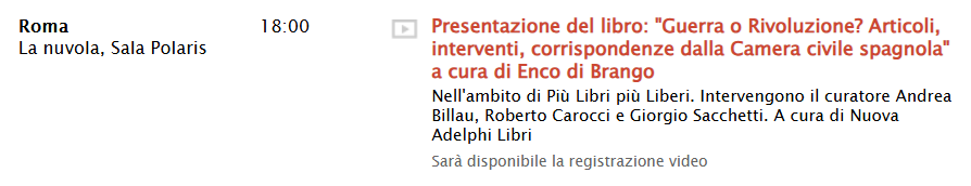 Presentazione del libro: "Guerra o Rivoluzione? Articoli, interventi, corrispondenze dalla Camera civile spagnola"